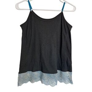 y2k Babydoll Tank Top Women M Cami American Eagle Lace Hem Shelf Bra Grey‎ Teal